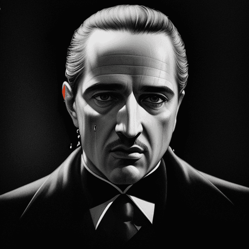 AI generated: a black and white drawing of the godfather's
 face, in the style of water drops, daz3d, blink-and-yo...