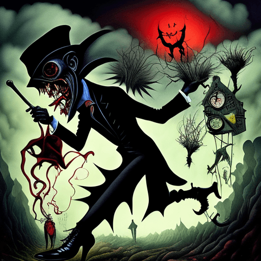 AI generated: The Shadow of Spring-heeled Jack || surreal masterpiece :: in the styles of Otto Rapp and David Norm...