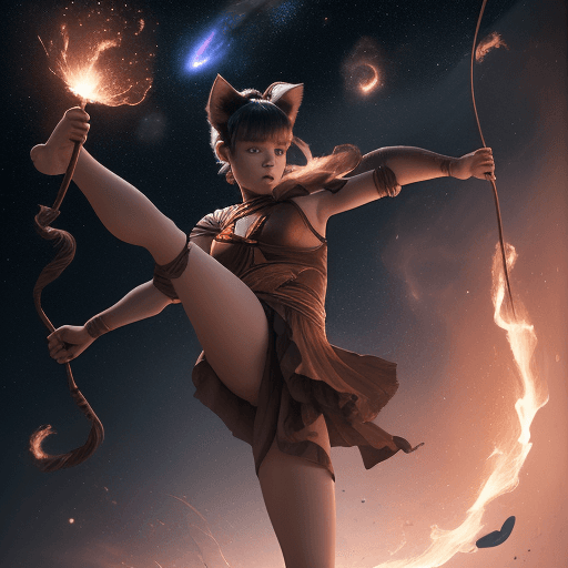 AI generated: cinematic portrait of a young beautiful pretty and cute female with a monkey tail, kitty ears and ca...