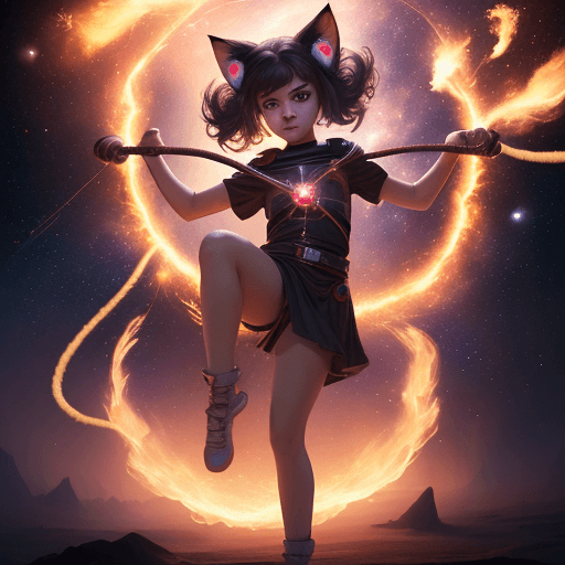 AI generated: cinematic young beautiful pretty and cute female with a monkey tail, big eyes, kitty ears and carre ...