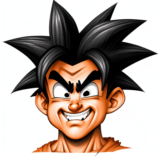 AI generated: Caricatures pencil drawing, goku, mid-20's, color pencils, in the style of Pixar, hilariously funny,...