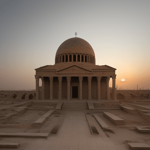 AI generated: memorial, archeology museum, Syria, pale sunrise, 4k