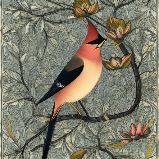 AI generated: ethereal Bohemian Waxwing bird, Bombycilla garrulus :: intricate details, ornate, detailed illustrat...