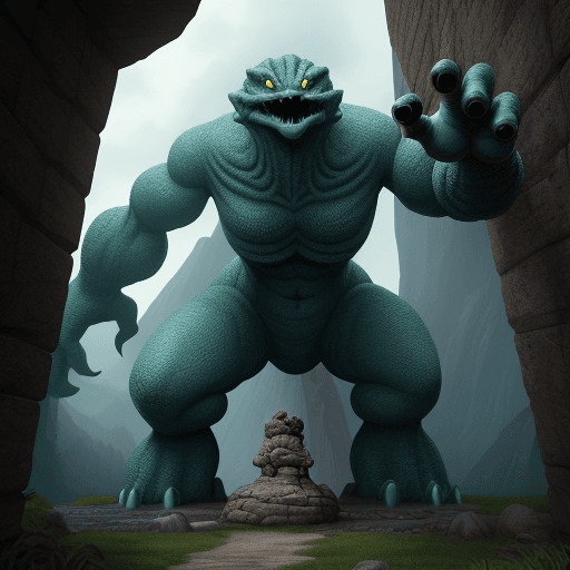 AI generated: colossal stone creature, animated by magic, stands guard against trespassers.
