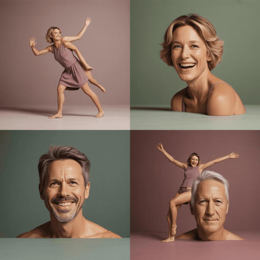 AI generated: Create a 9:16 hyper-realistic studio collage featuring two adult women and two adult men on a simple...