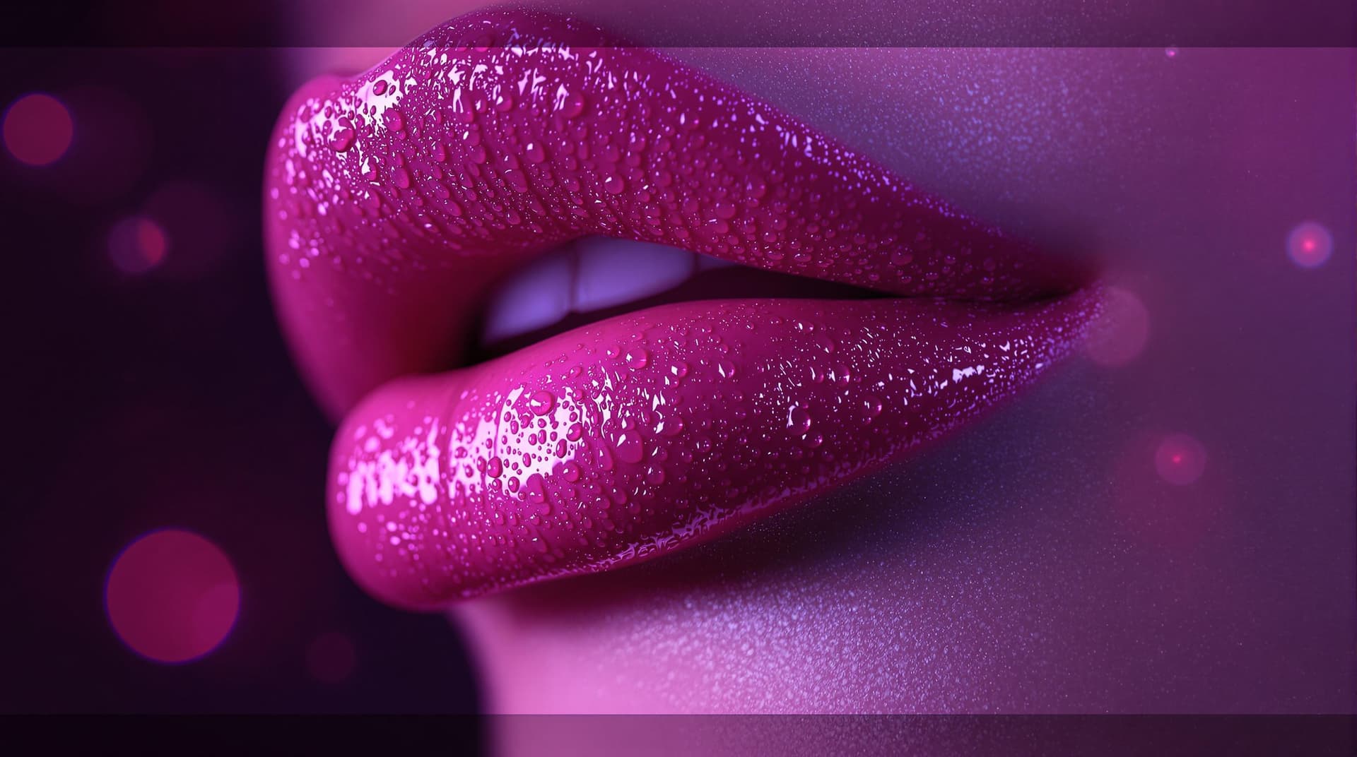 AI generated: [Close- up of a woman's lips, glistening with water droplets, sensual and slightly parted, conveying...
