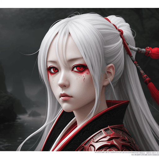 AI generated: painting, fantasy, japan, anime, in the style of realistic hyper-detailed rendering, dark white and ...
