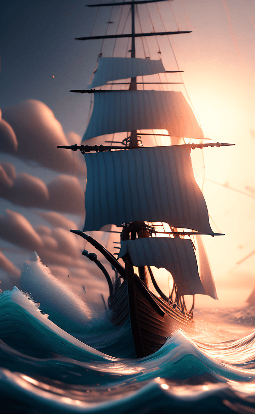 AI generated: Splash Art Photo of a ultra realistic sailing ship, dramatic light, pale sunrise, cinematic lighting...