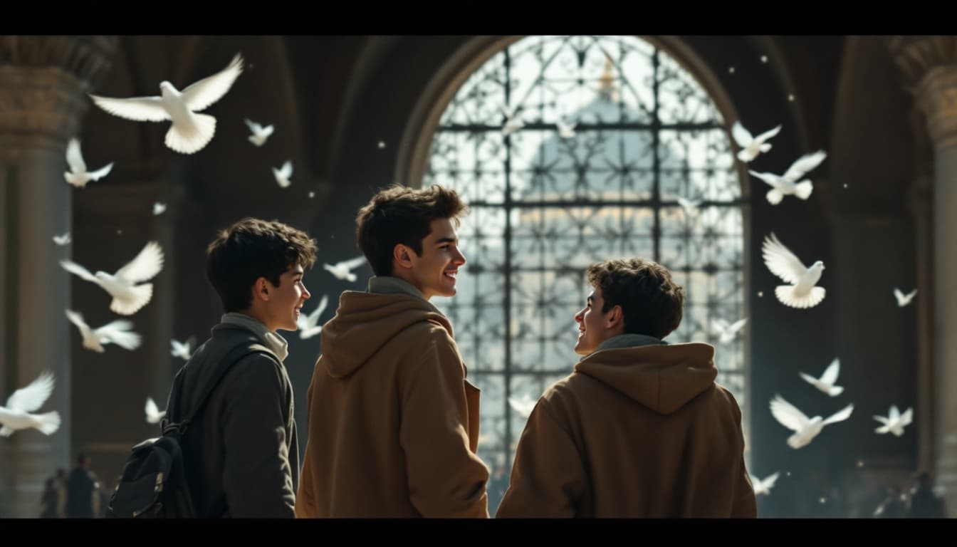 AI generated: Three boys who are friends and are walking in the shrine of Imam Reza (AS), chatting with each other...