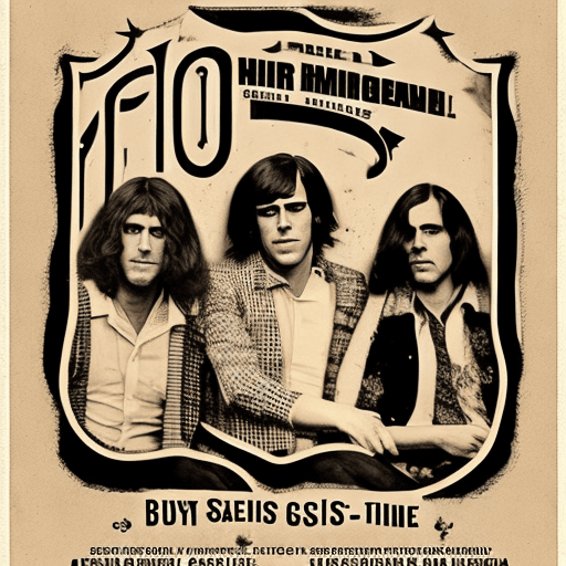 AI generated: "Create a vintage-style concert poster featuring a 1960s rock band. The design should have a sepia-t...