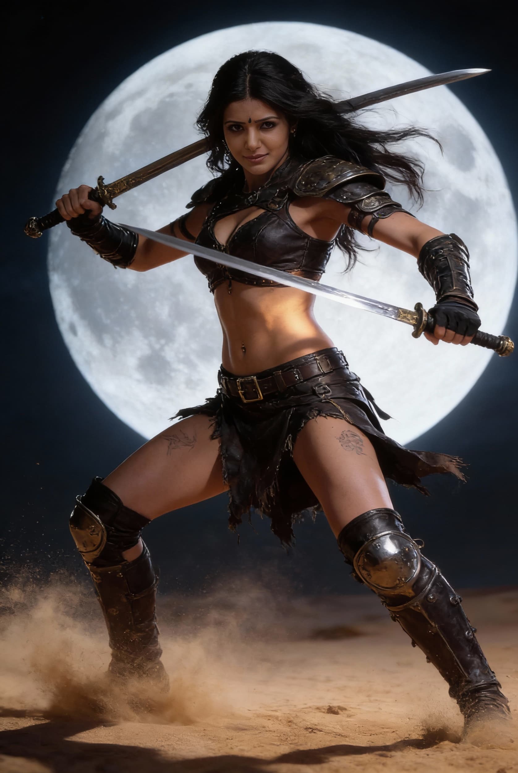 AI generated: A highly detailed Detailed full body portrait of actress Samantha Ruth in an fantasy warrior avtar w...