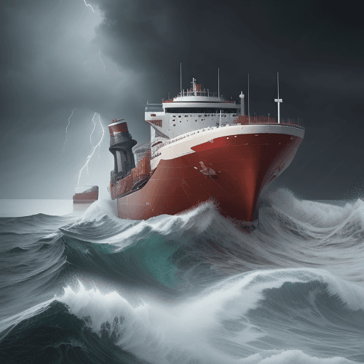 AI generated: A mega tanker in rough seas. day time. storm. high winds. cinematic, hyper realism, high detail, oct...