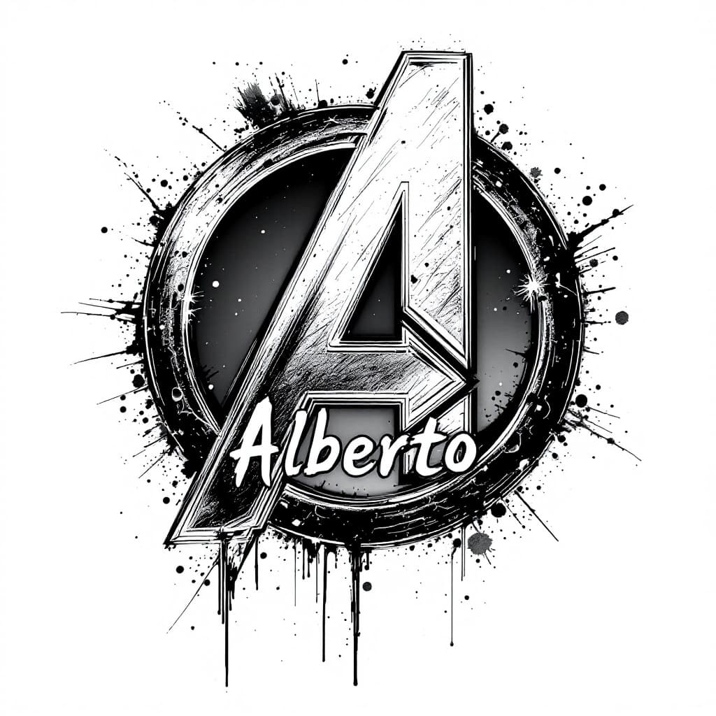 AI generated: Write "Alberto" in Marvel Avengers logo they use for their graphic,  "Avengers" but instead it says ...