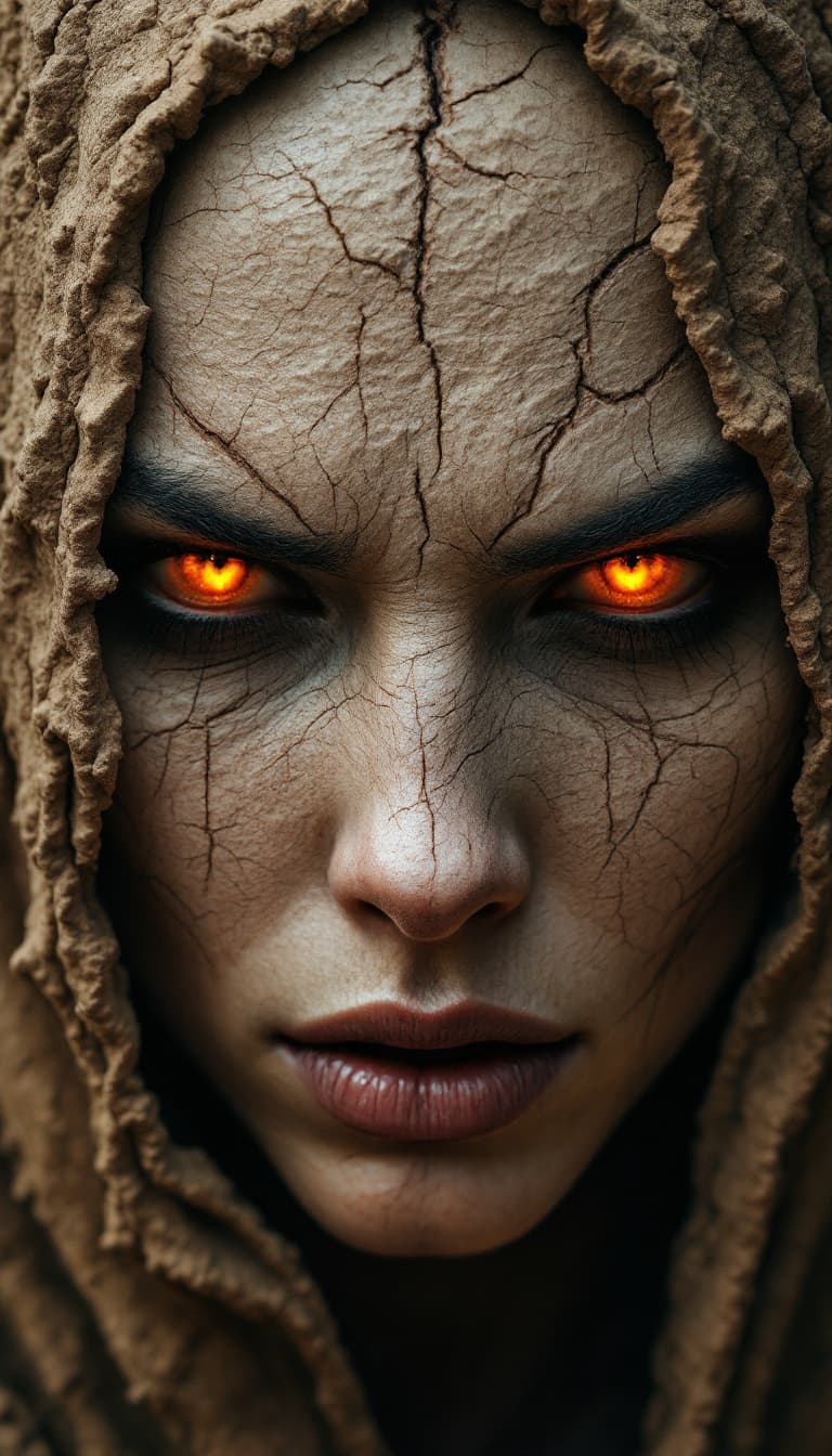 AI generated: 8. A powerful, close-up view of a woman's face, her features contorted into a mask of silent rage. H...