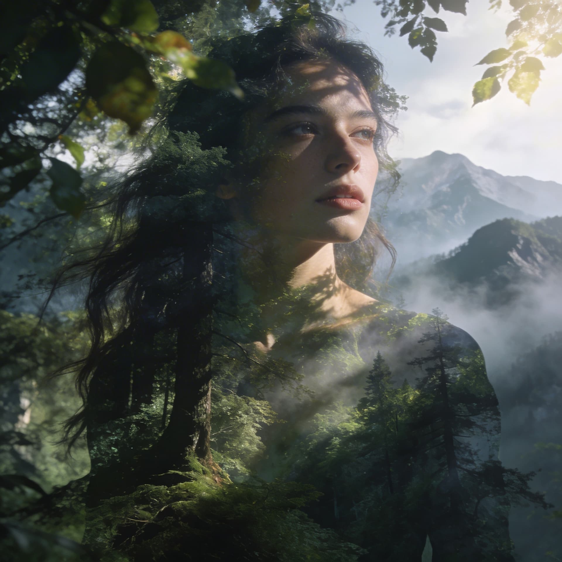 AI generated:  Double exposure photography. Keep the subject's face exactly as in the original photo, no changes t...