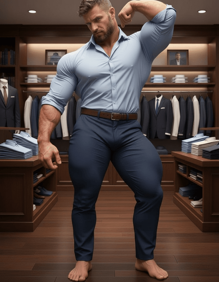 AI generated:  The bodybuilder has one hand on his side the other on his waist. Show his full head.