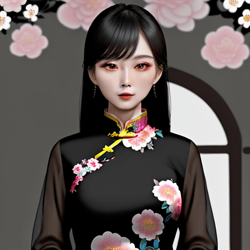 AI generated: chinese black blouse, in the style of dreamy and romantic compositions, floral explosions --ar 24:37...