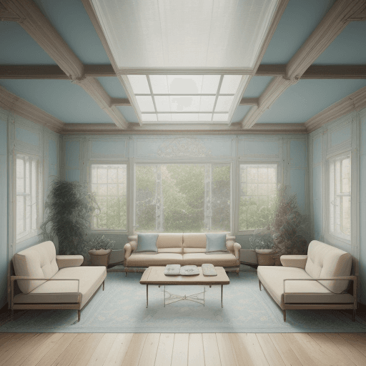 AI generated: High resolution photography interior design, dreamy sunken living room conversation pit, wooden floo...