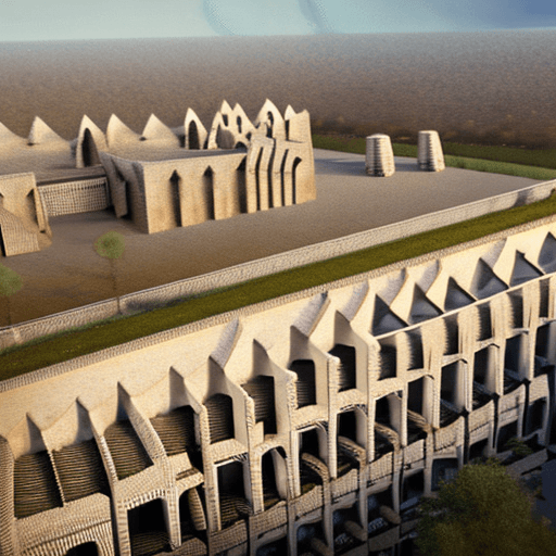 AI generated: massive monolithic scale cinematic masterpiece, spring equinox festival, ancient brutalist village, ...