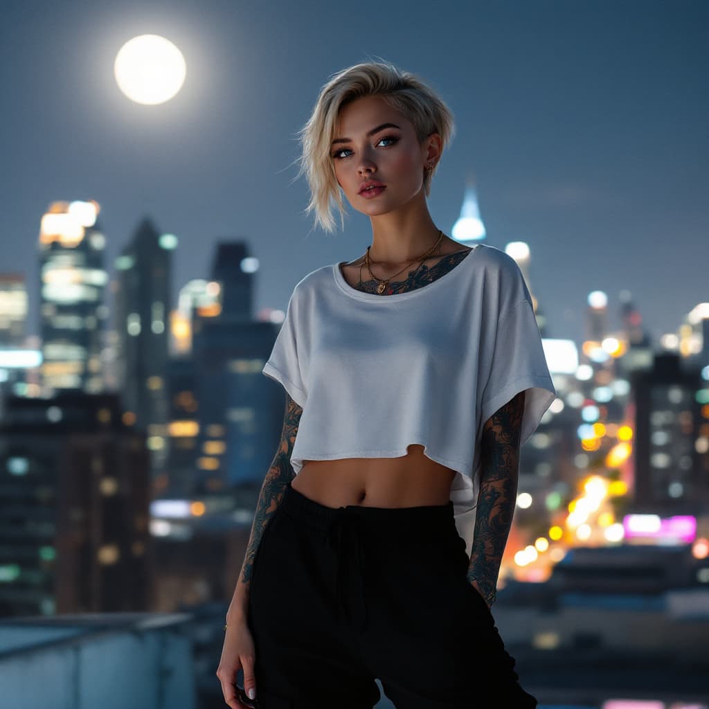 AI generated: A full moon hangs low in the sky, casting a silver glow over the entire scene.