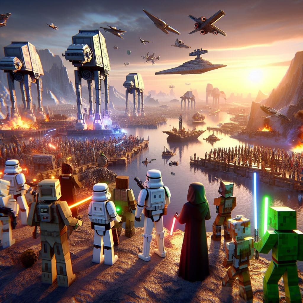 AI generated: Star wars en Minecraft, realismo
