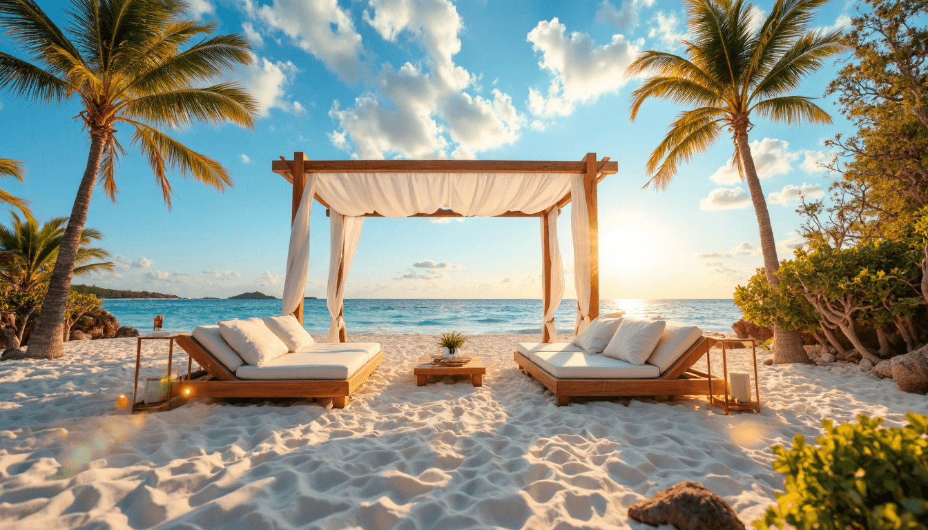 AI generated: A pristine coastal scene bathed in radiant daylight, where the sun shines high in a clear blue sky, ...
