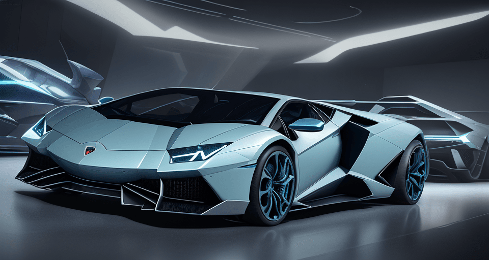 AI generated: a movie still, full body photo of Transparent (Futuristic Lamborghini Revuelto Car) Newspaper and St...