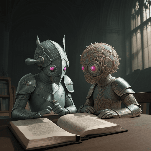 AI generated: A photo of two bacterias belonging to different microbial guilds with eyes reading a book, fight, sw...