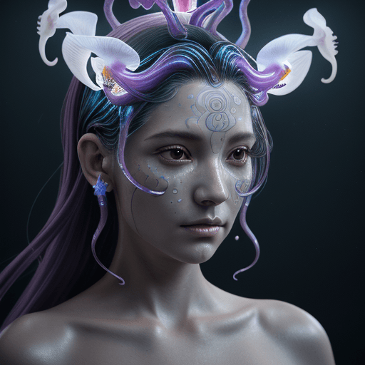 AI generated: Goddess close-up portrait Goddess close-up portrait ribcagel. jellyfish phoenix head, nautilus, orch...