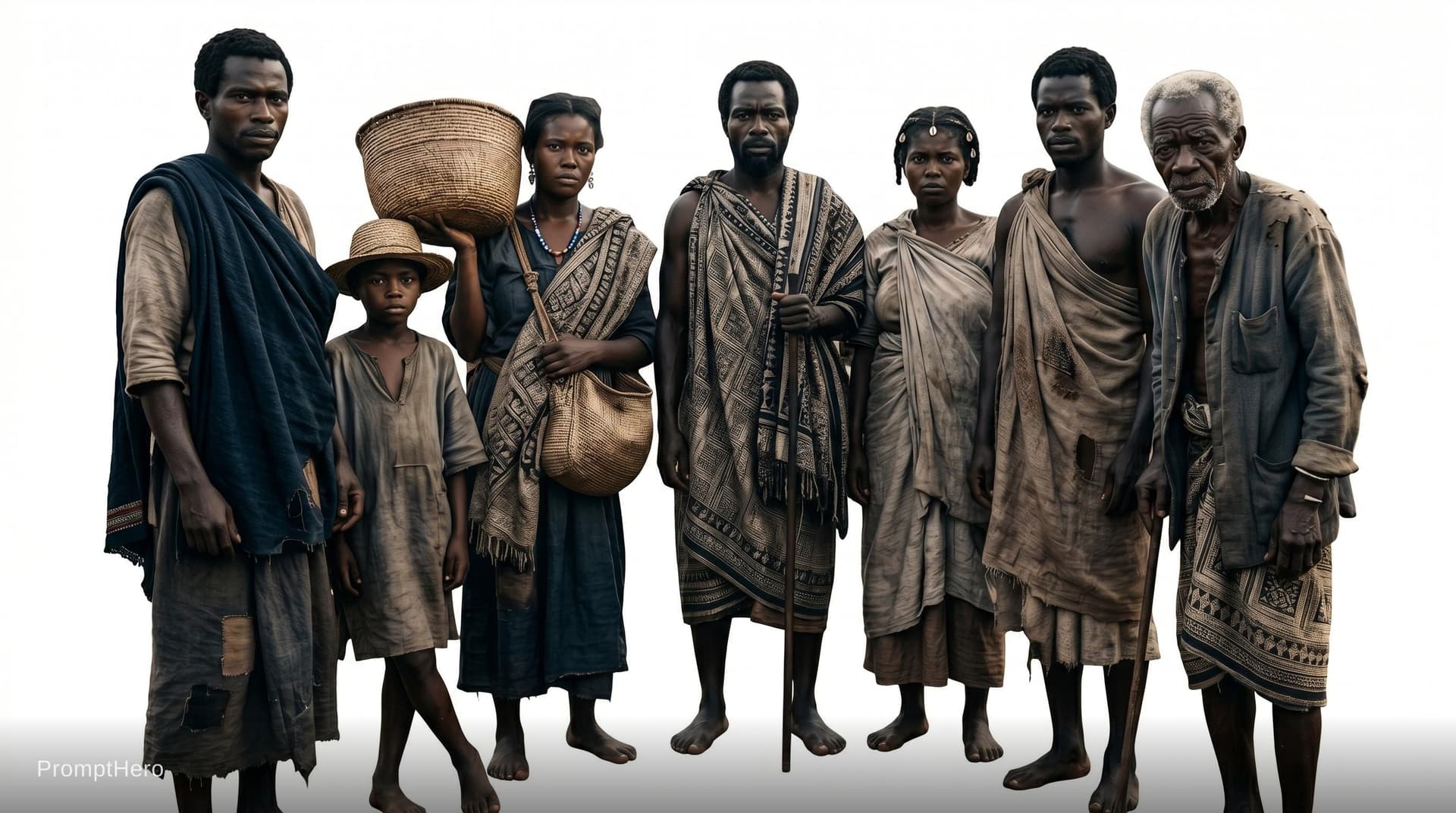 AI generated: make Madagascar african  settlers from 1825 village people cutout white background
