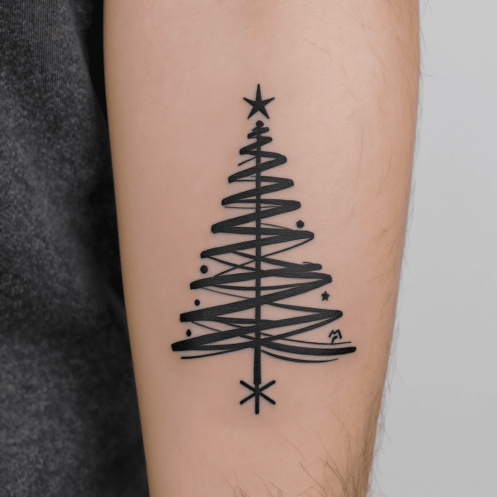 AI generated: men's minimalistic Christmas tree tattoo

