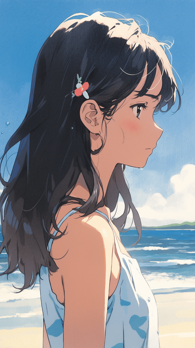 AI generated: one happy summer kahuna beach wall paper wallpapers, in the style of tsuguharu foujita, close up, em...
