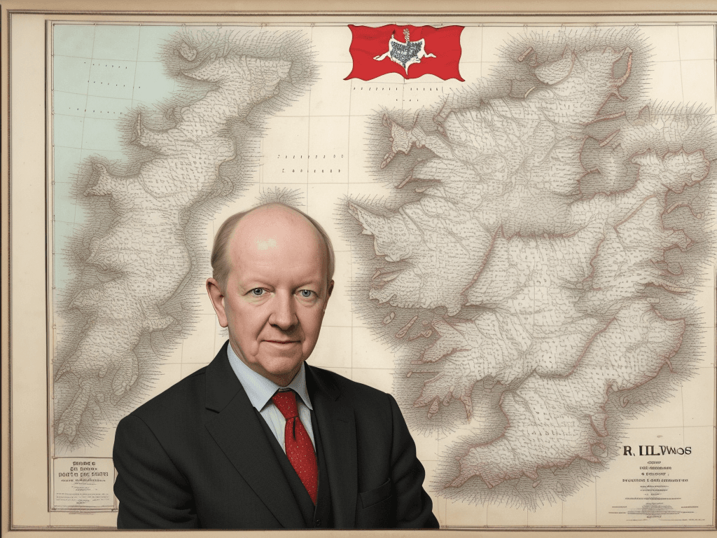 AI generated: Portrait of Dr. Martyn Lloyd-Jones, map of Wales, Welsh flag, historical