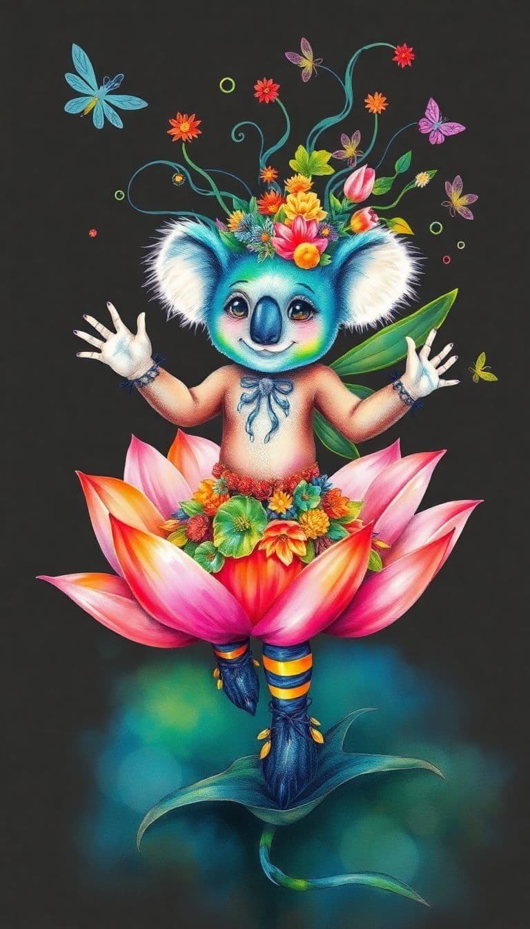 AI generated: Image is a hand painted watercolor ink wash and acrylic portrait. Image is a whimsical, colorful ill...