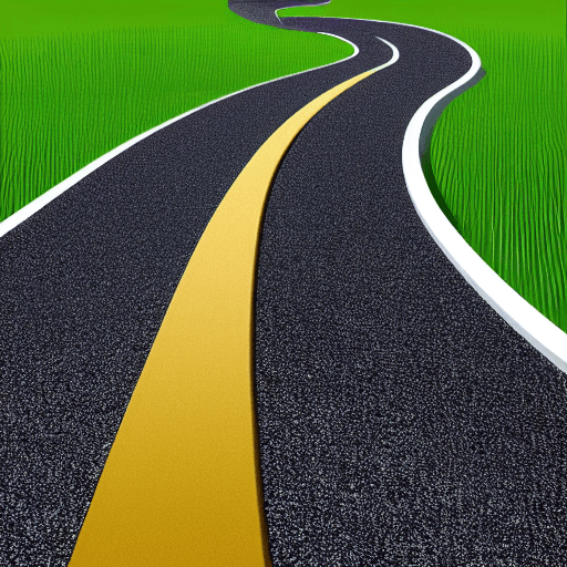 AI generated: flat vector circular logo of a path curving off into distance, with two dot markers along the path a...