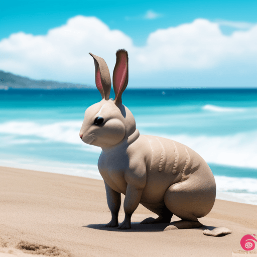 AI generated: conejo saltando en la playa
