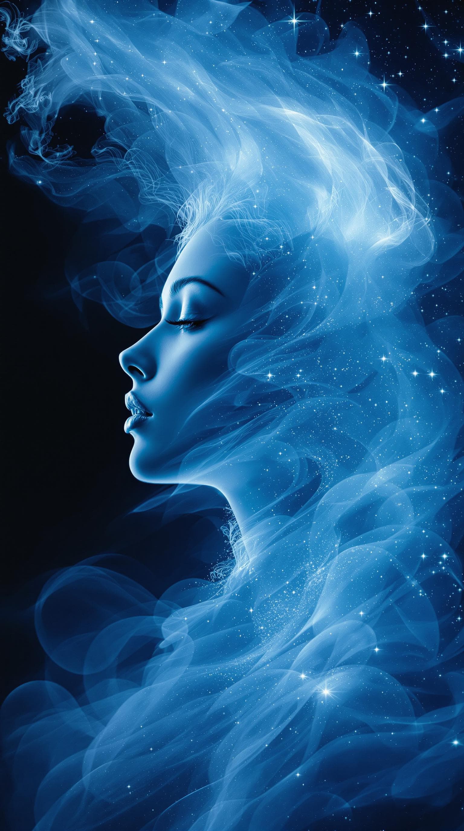AI generated: surreal semi realistic landscape photograph, cool blue light to dark gradients, muted soft tones, da...