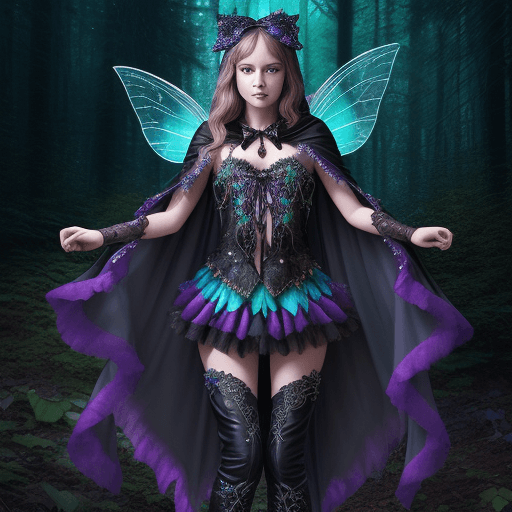 AI generated: Ultra Realistic colorful jewel tones photograph of detailed full body costume on whimsical nature fa...