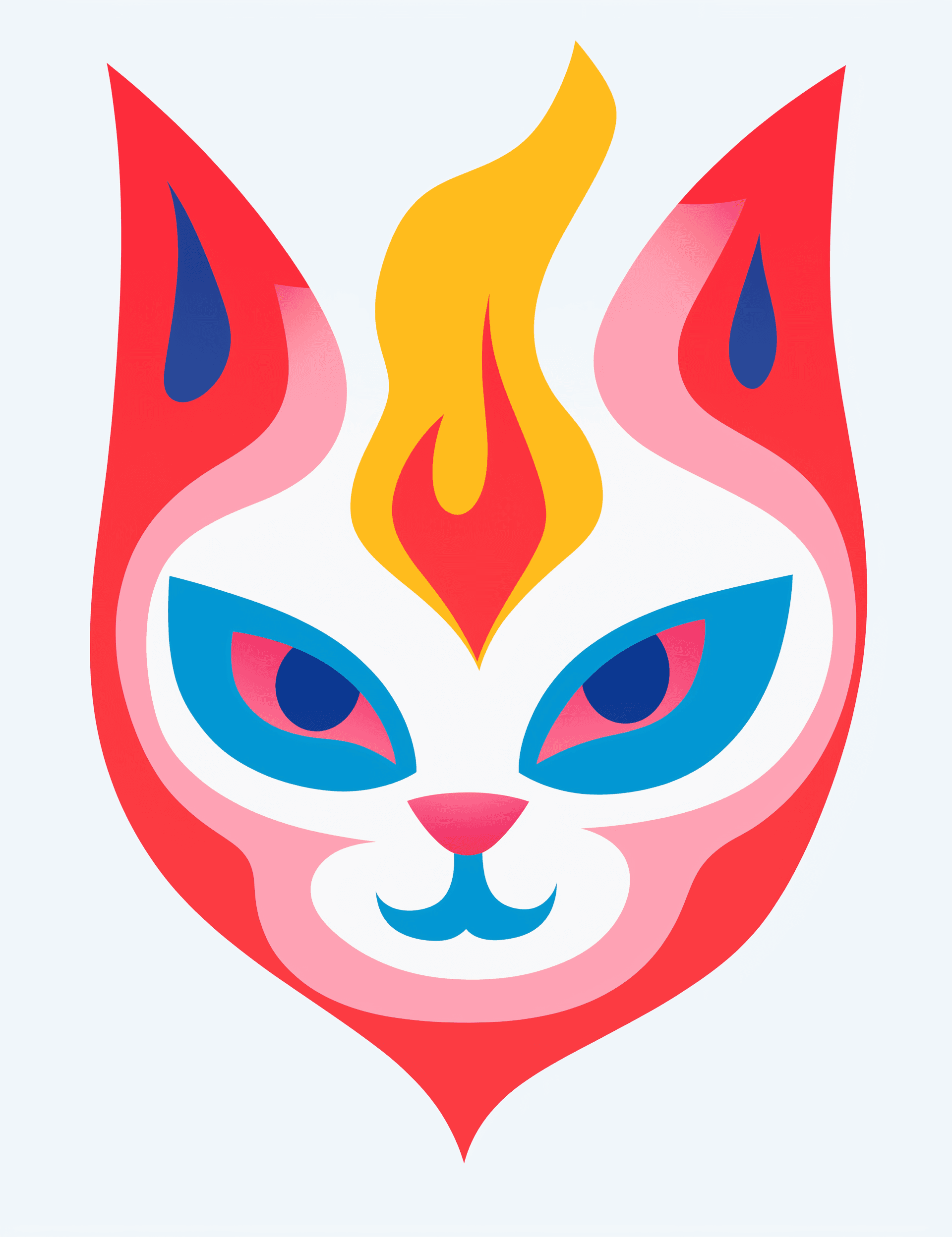 AI generated: A simple, colorful illustration of an animal face with fire flames in the style of Maud Lewis and He...