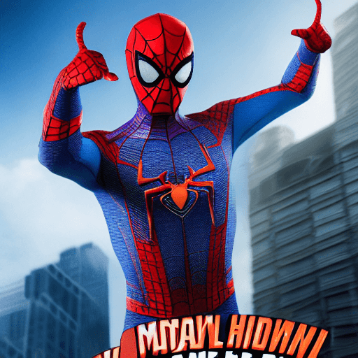 AI generated: cat head anthropomorphic humanoid body, marvel movie poster, spiderman character, blue spiderman sui...
