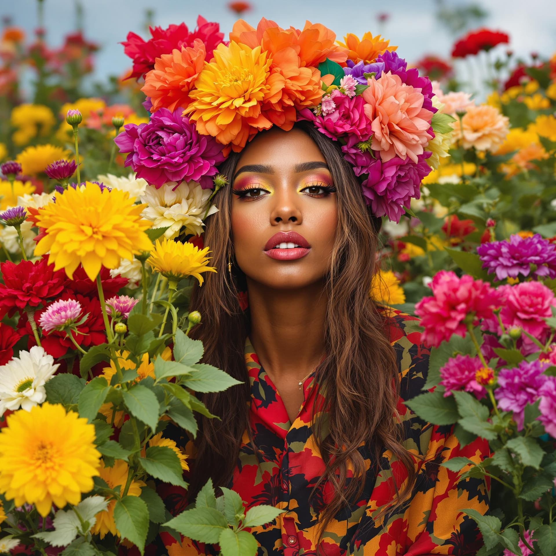 AI generated: WOMAN, BRIGHT COLORS, FLOWERS, 