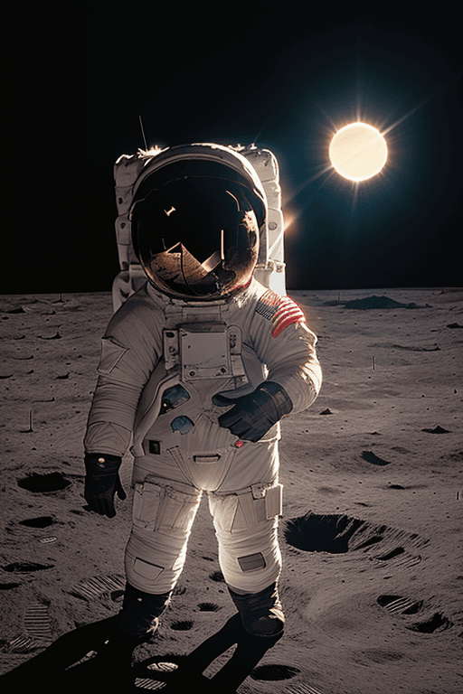 AI generated: A baby is on the moon seeing the sun