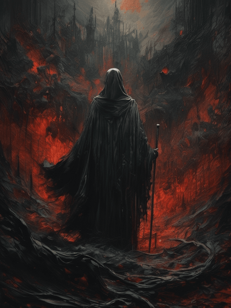 AI generated: unholy, brutal composition, gloomy, intense dark tones, horror, stunning, masterpiece, dramatic, ver...