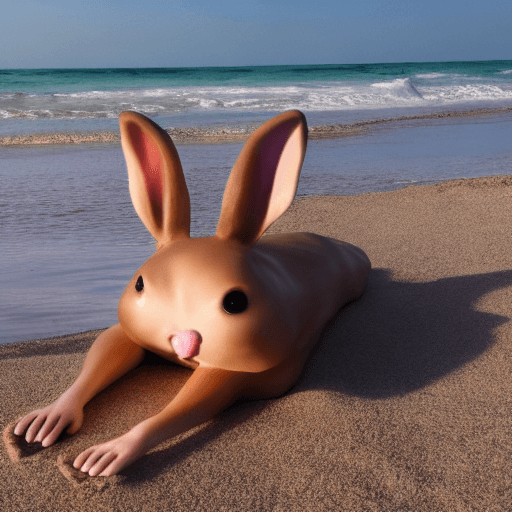 AI generated: Hyper realistic bunny girl tanning on the beach