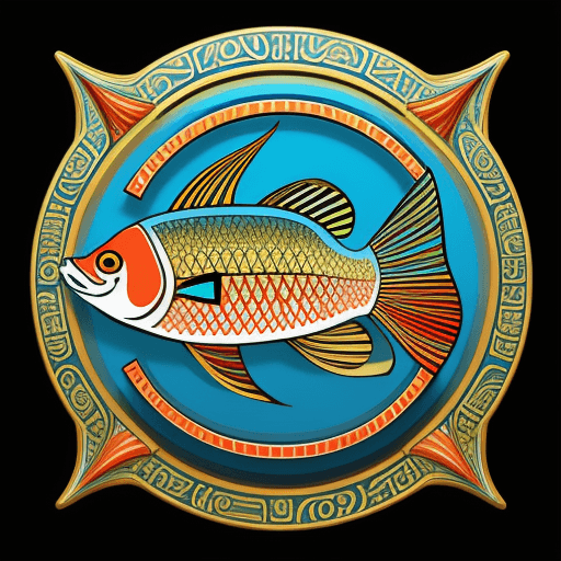 AI generated: Fish Logo, Ornamental Egypt Color, detail, smile, transparent background