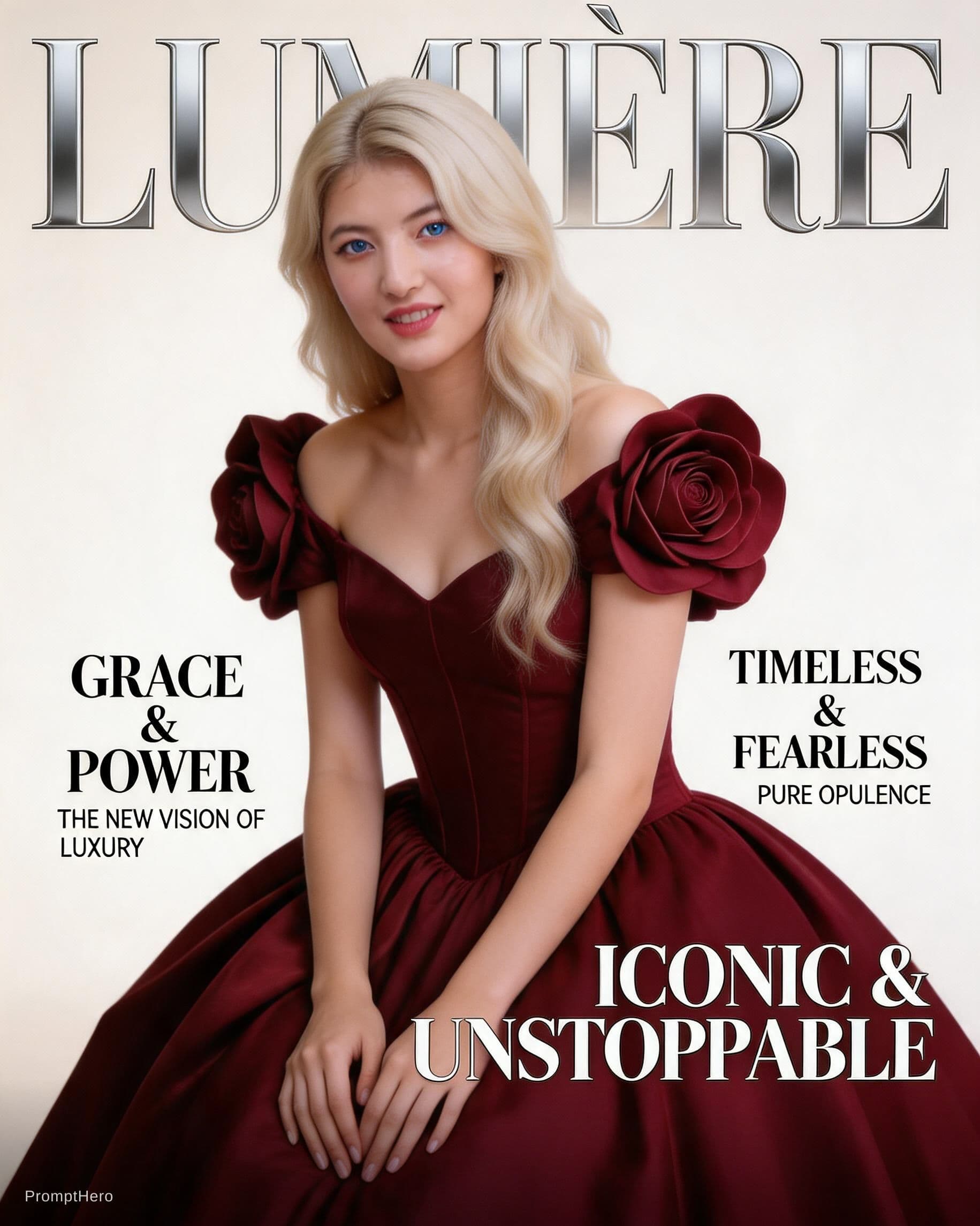 AI generated: A luxury high-fashion magazine cover. Magazine name at the very top in massive elegant serif font re...