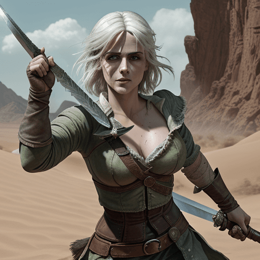 AI generated:  High resolution photography, Ciri from The Witcher, with beautiful green eyes, a face with fine fea...
