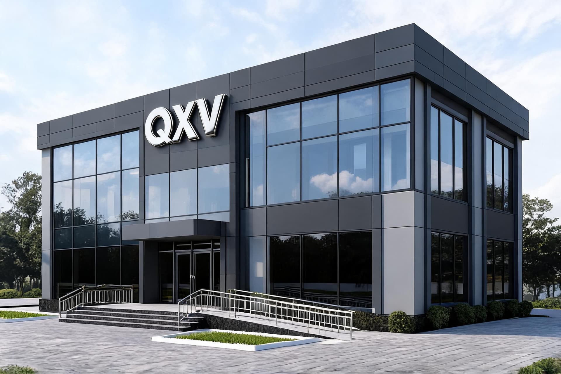 AI generated: Ultra-realistic architectural visualization of a contemporary office building with the letters 'QXV'...