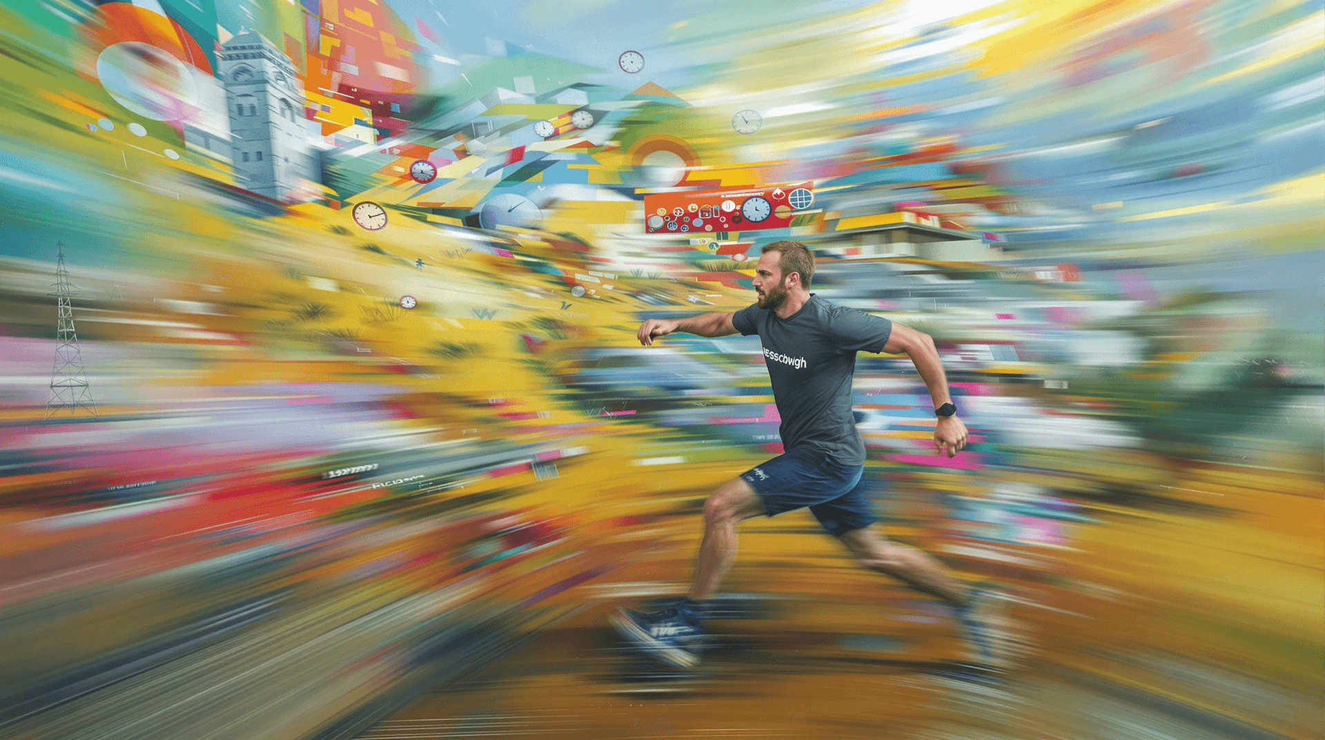 AI generated: A Scandinavian man in his mid-30s depicted in a dynamic, impressionistic style, running through a ti...