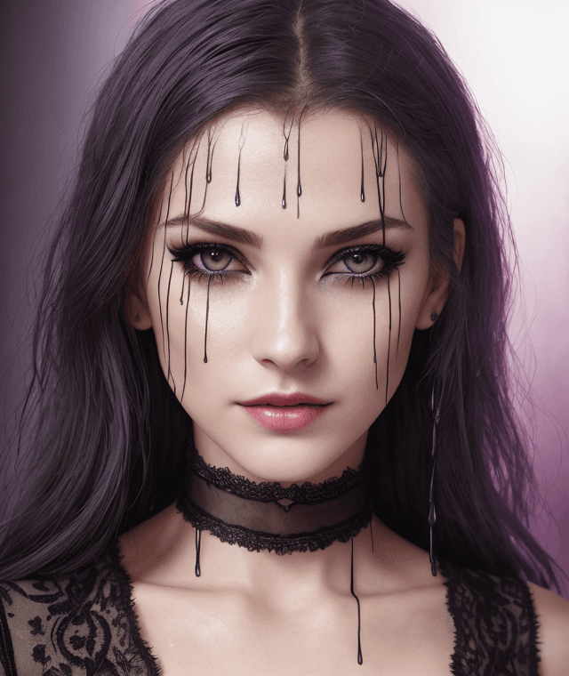 AI generated: {Jeanette Voerman} 18 y.o. , vampire the masquerade bloodlines, [ (smeared mascara:1.3) : goth makeu...